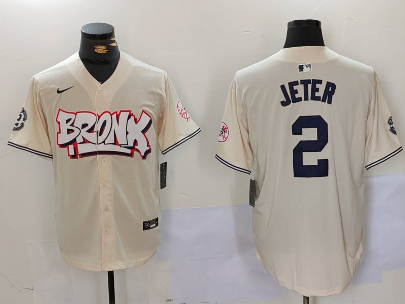 Men New York Yankees #2 Jeter Cream joint name 2024 Nike MLB Jersey style 1